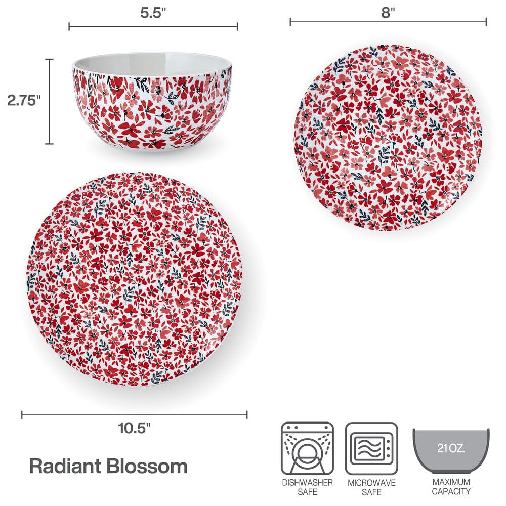 Radiant Blossom 12 Piece Dinnerware Set. Service for 4