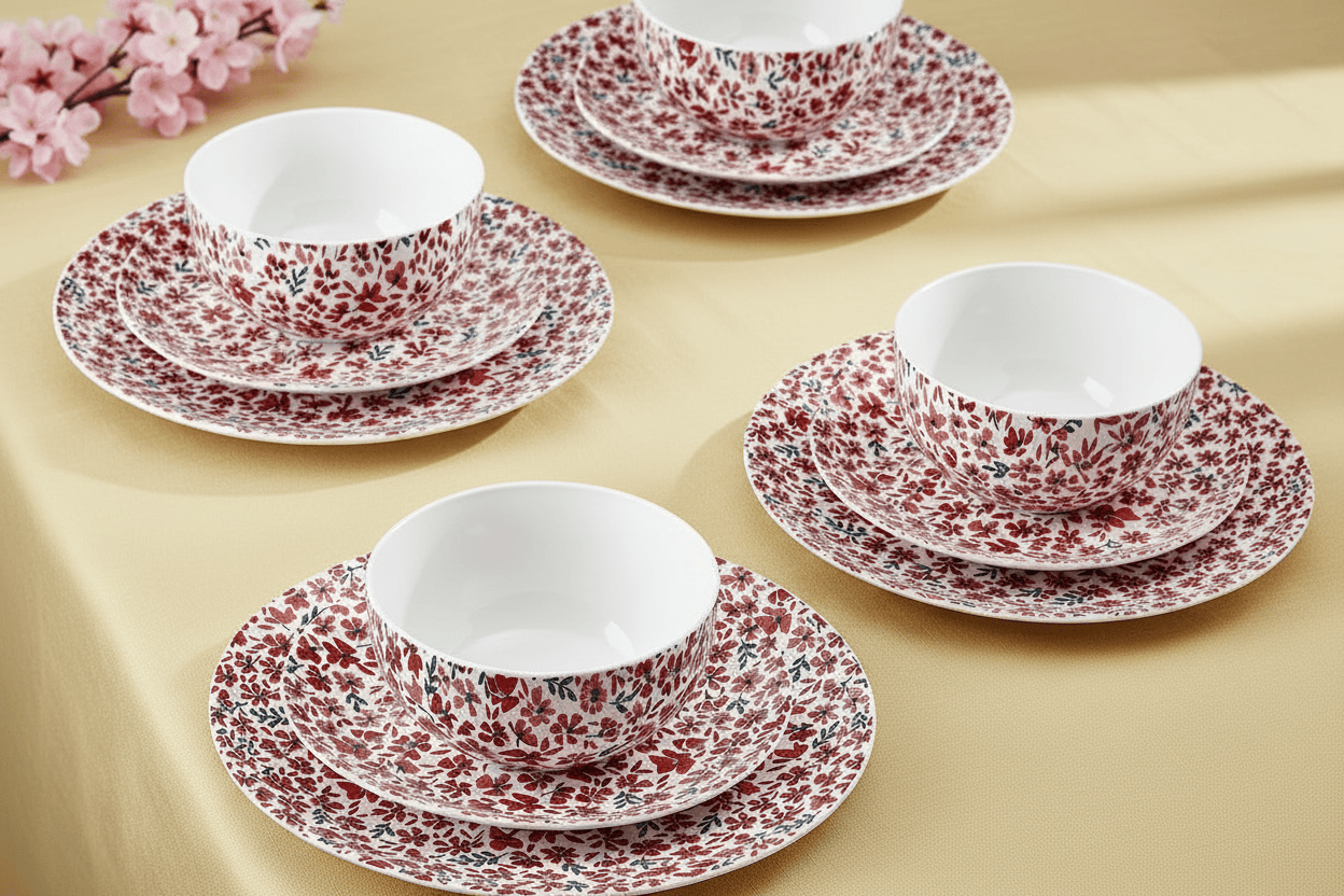 Radiant Blossom 12 Piece Dinnerware Set. Service for 4