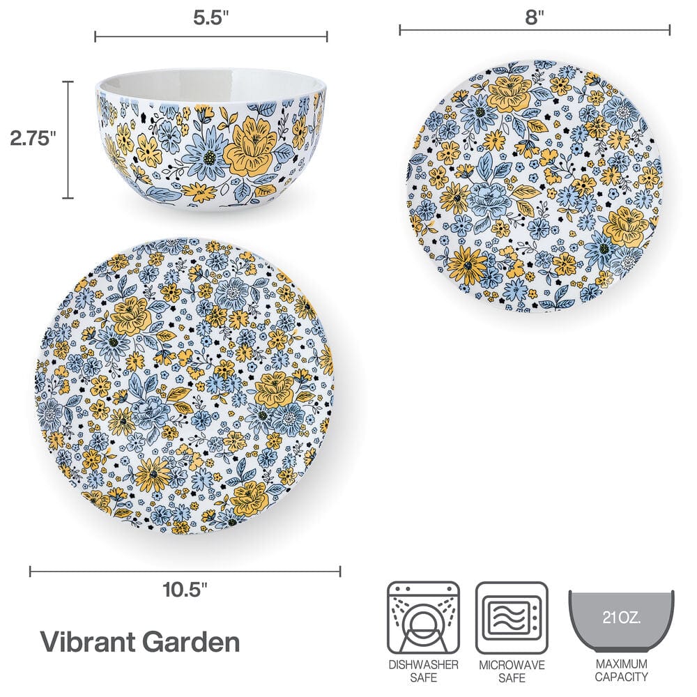 Vibrant Garden 12 Piece Dinnerware Set. Service for 4