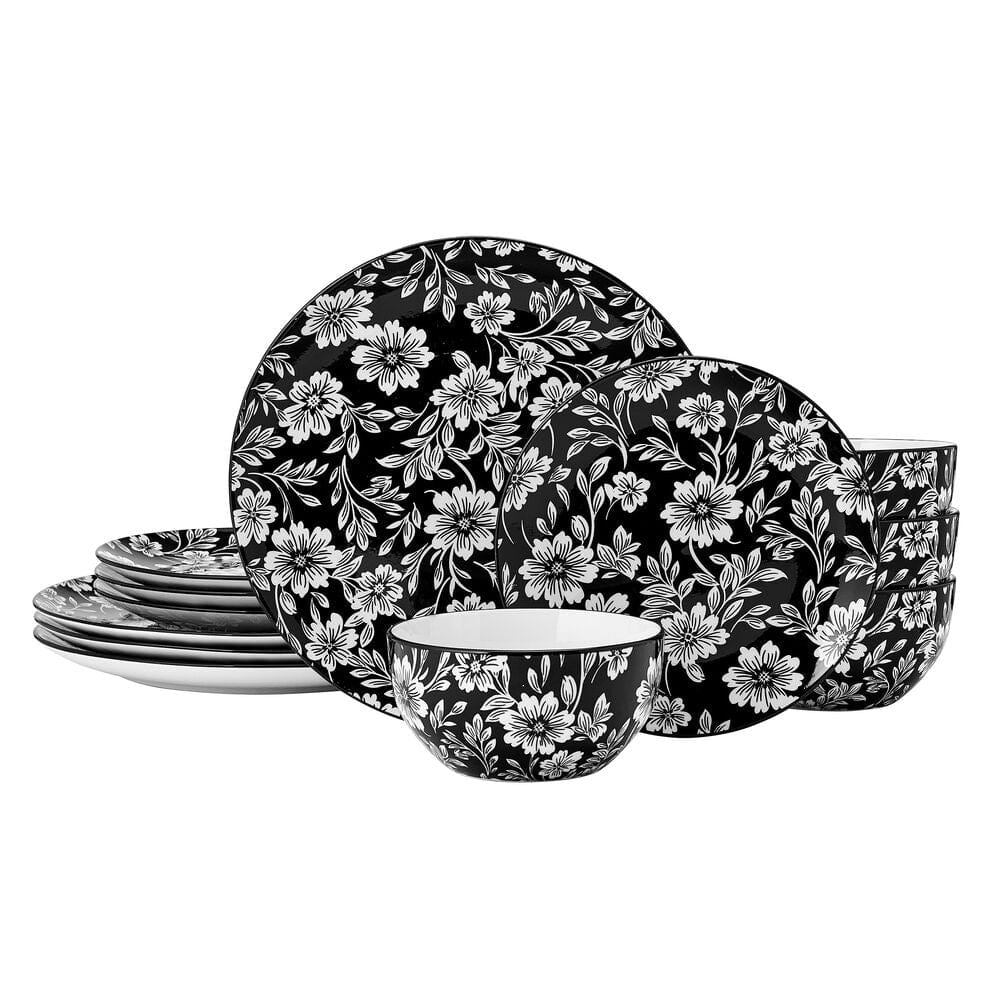 Midnight Blooms 12 Piece Dinnerware Set. Service for 4