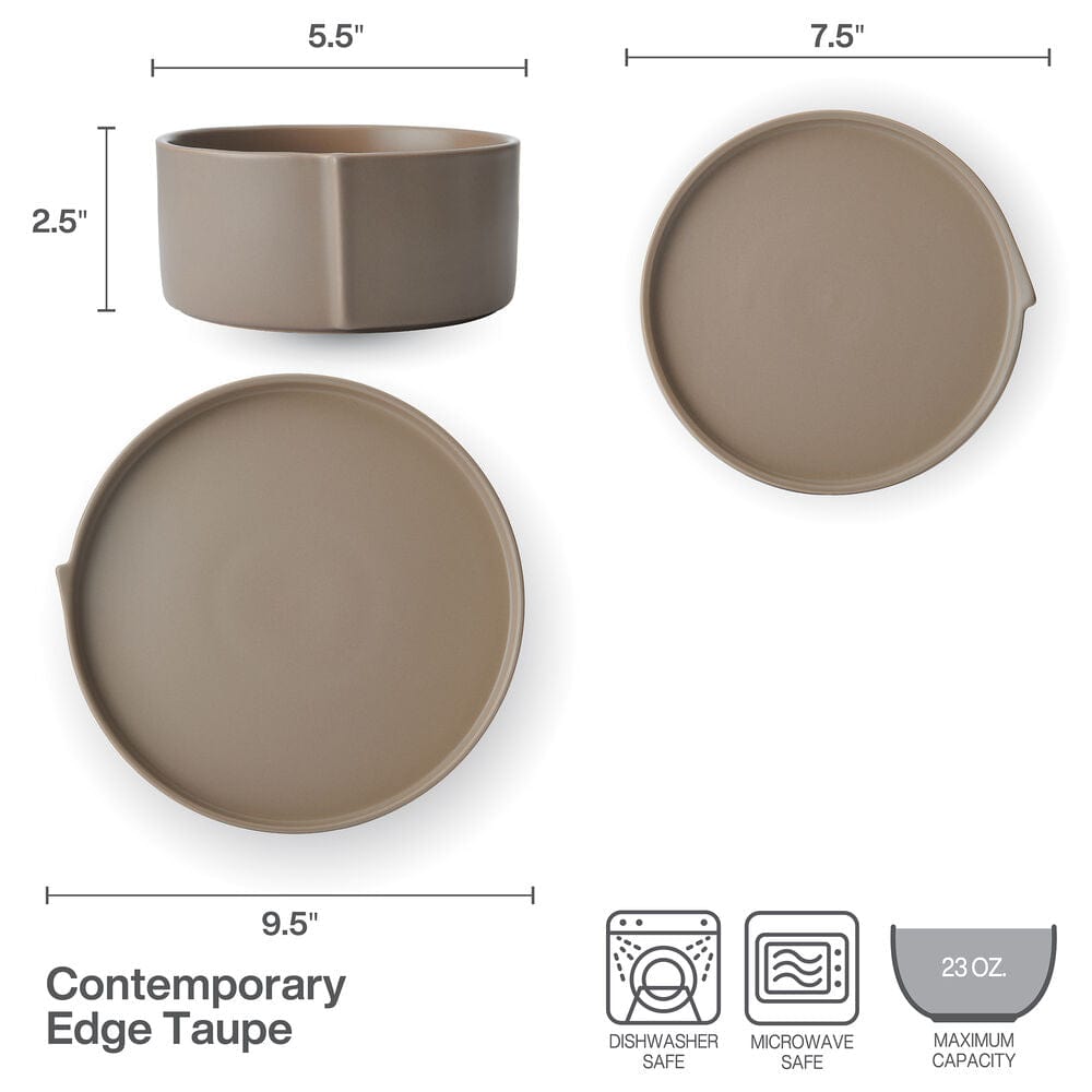 Contemporary Edge Taupe 12 Piece Dinnerware Set. Service for 4