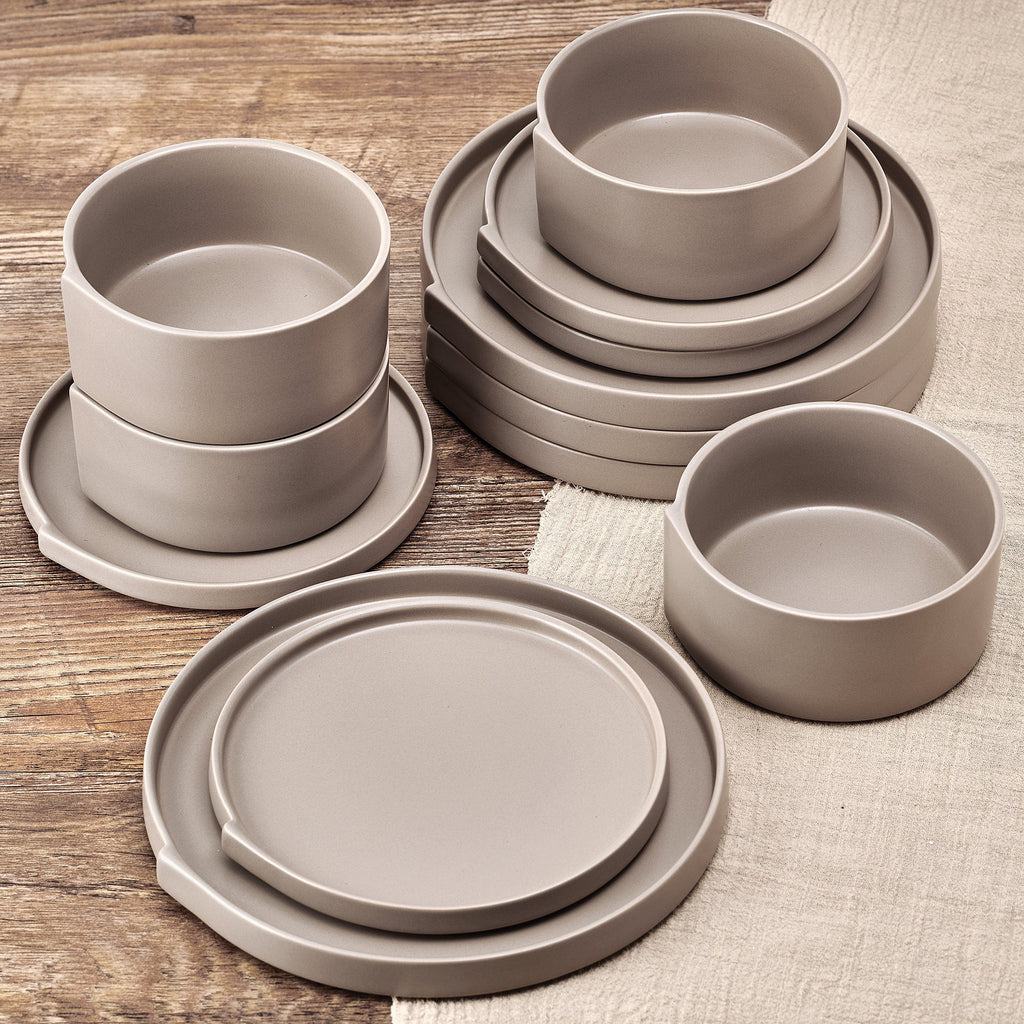 Contemporary Edge Taupe 12 Piece Dinnerware Set. Service for 4