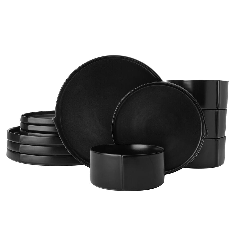 Contemporary Edge Black 12 Piece Dinnerware Set. Service for 4