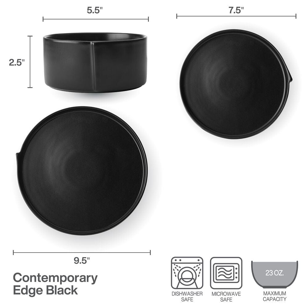 Contemporary Edge Black 12 Piece Dinnerware Set. Service for 4