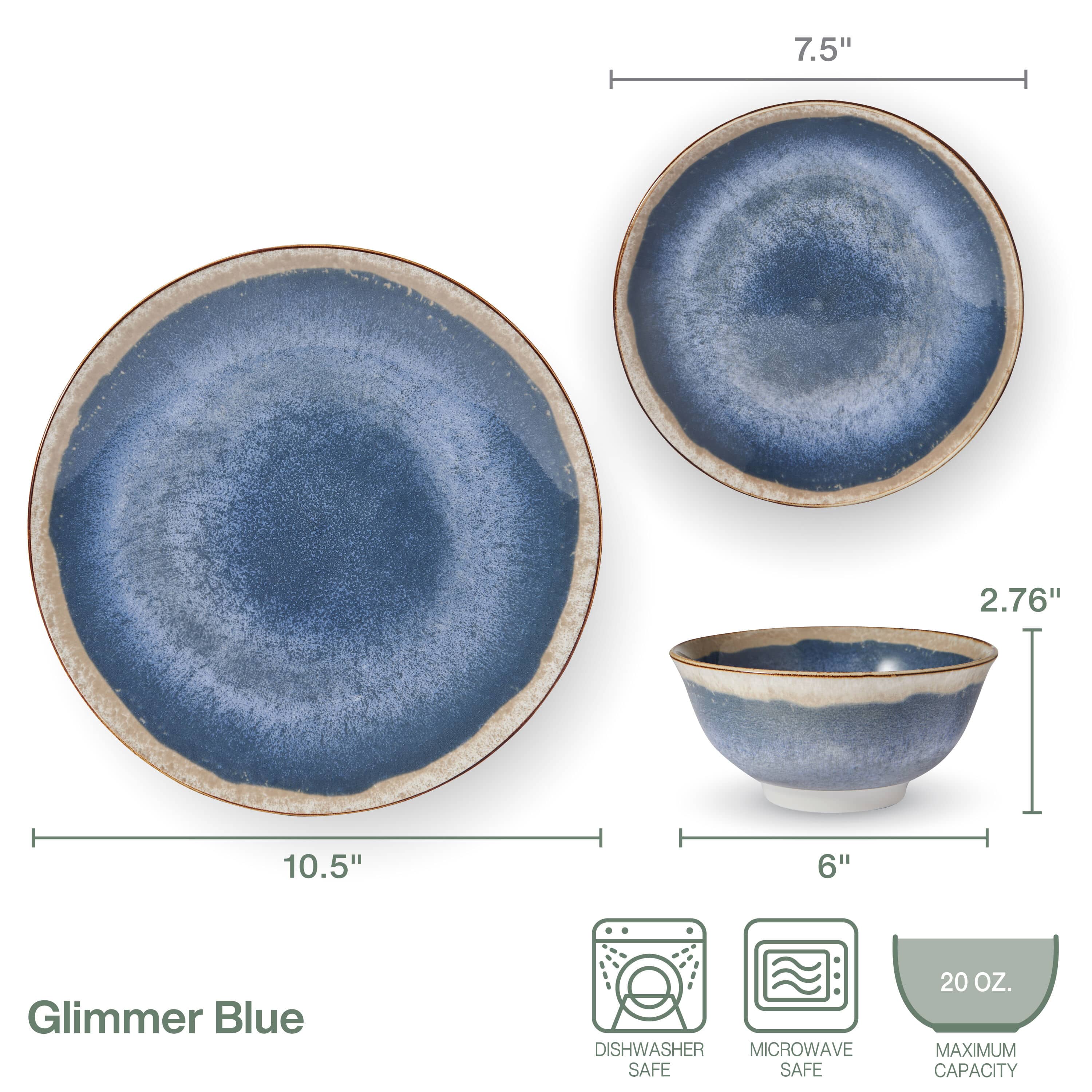 Glimmer Blue 12 Piece Dinnerware Set. Service for 4