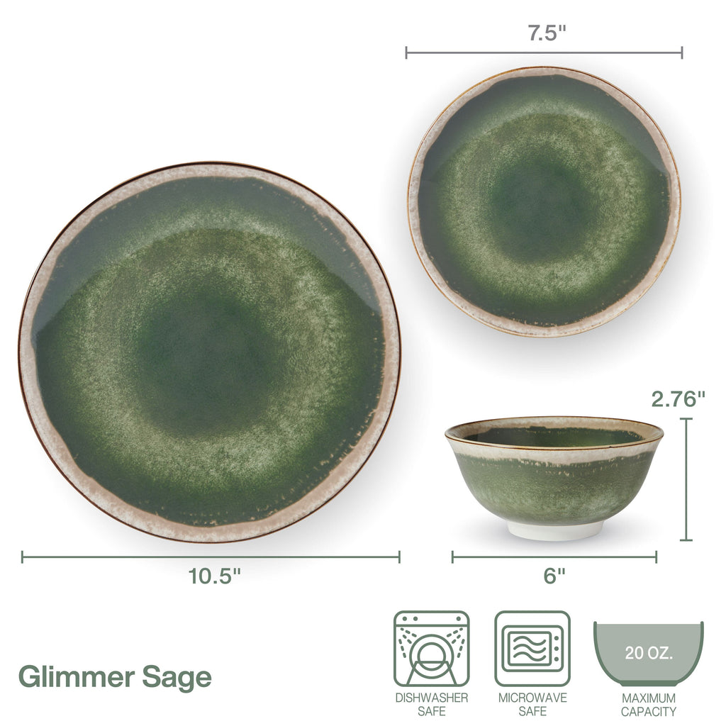 Glimmer Sage 12 Piece Dinnerware Set. Service for 4