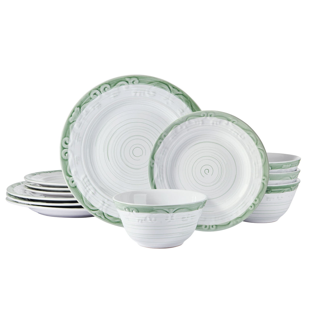 Trellis Sage Accent 12 Piece Dinnerware Set. Service for 4