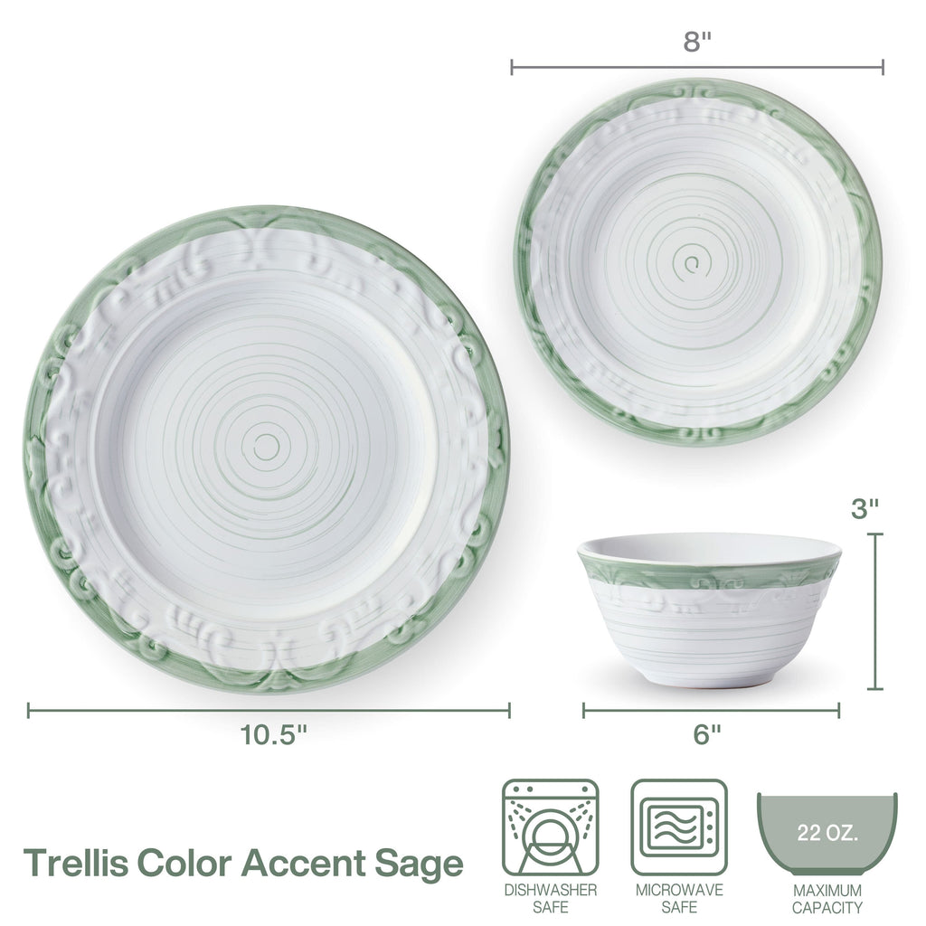 Trellis Sage Accent 12 Piece Dinnerware Set. Service for 4
