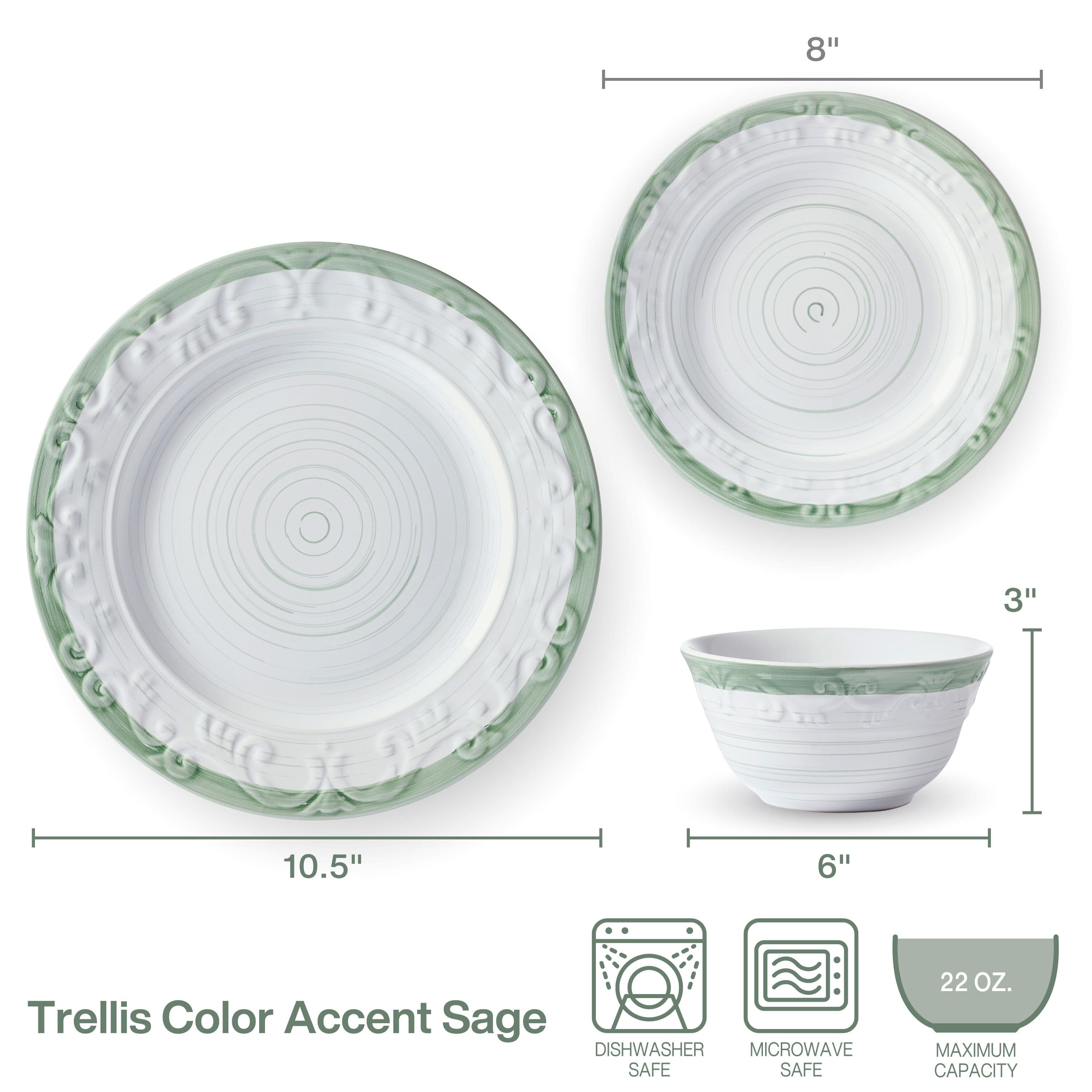 Trellis Sage Accent 12 Piece Dinnerware Set. Service for 4