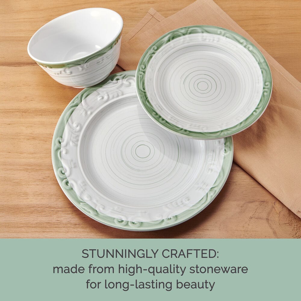Trellis Sage Accent 12 Piece Dinnerware Set. Service for 4