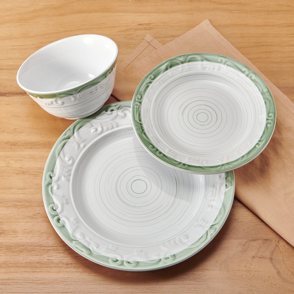 Trellis Sage Accent 12 Piece Dinnerware Set. Service for 4