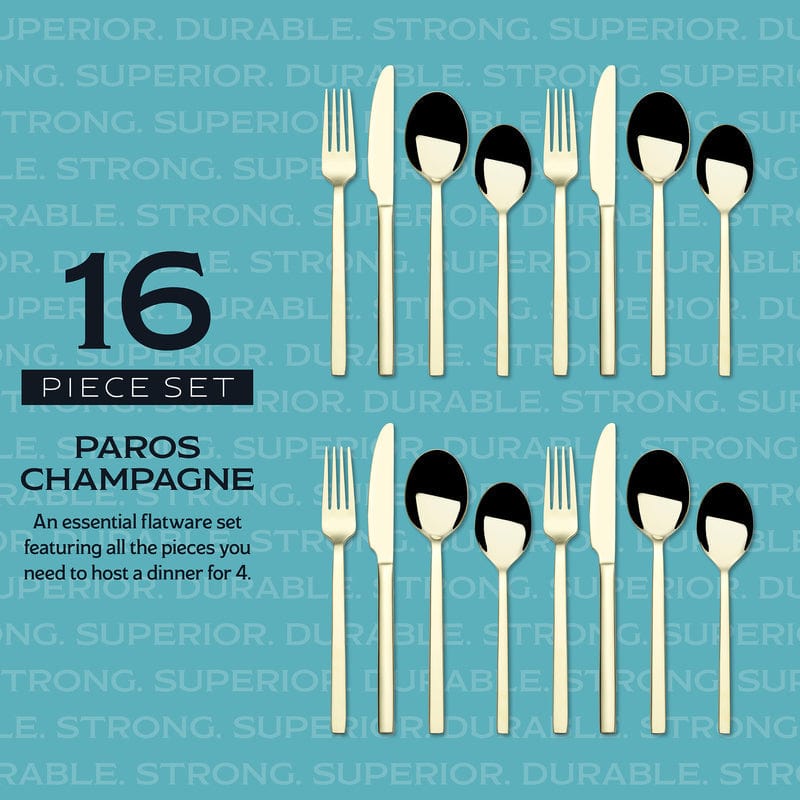 Paros Champagne Forged 16 Piece Flatware Set. Service for 4