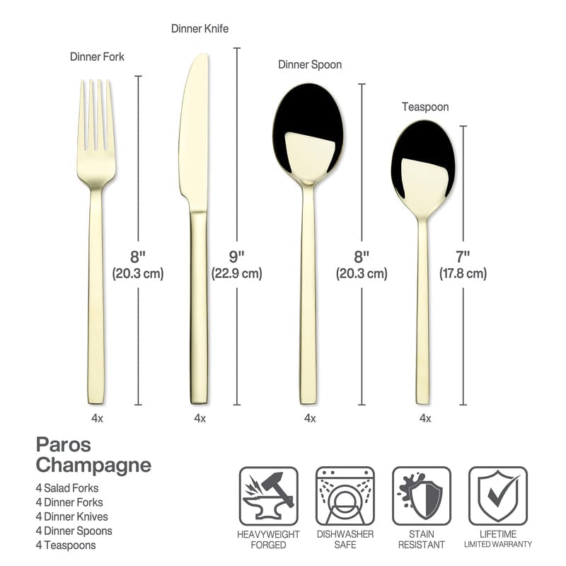 Paros Champagne Forged 16 Piece Flatware Set. Service for 4