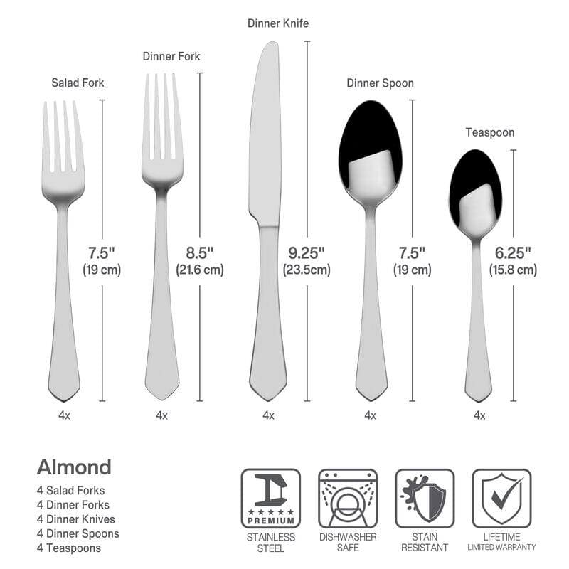 Almond 20 Piece Flatware Set. Service for 4