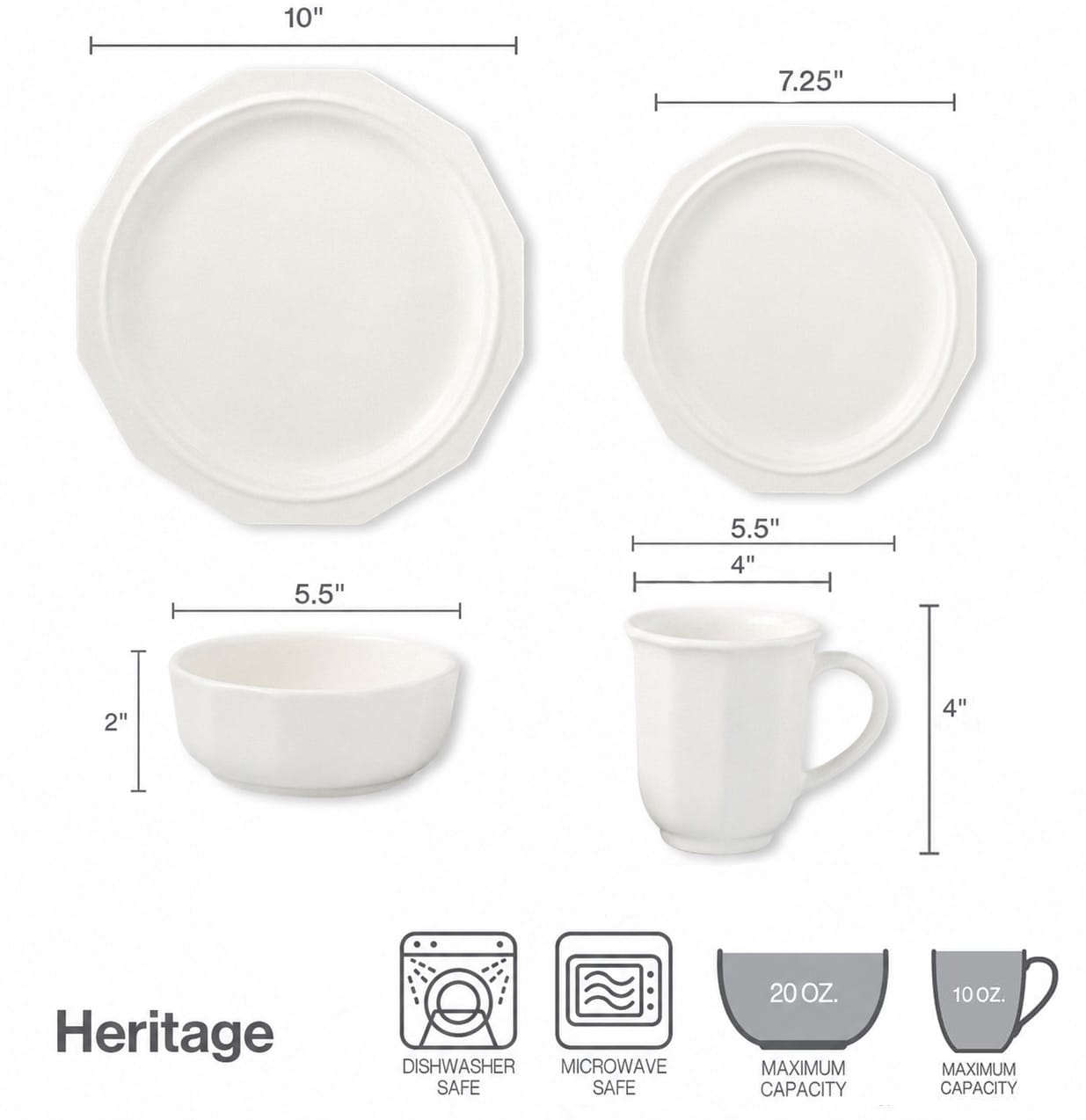Heritage 16 Piece Dinnerware Set. Service for 4