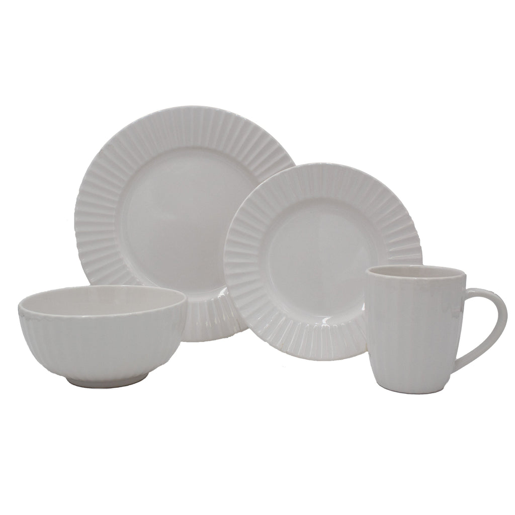 White Embossed 32 Piece Dinnerware Set. Service for 8
