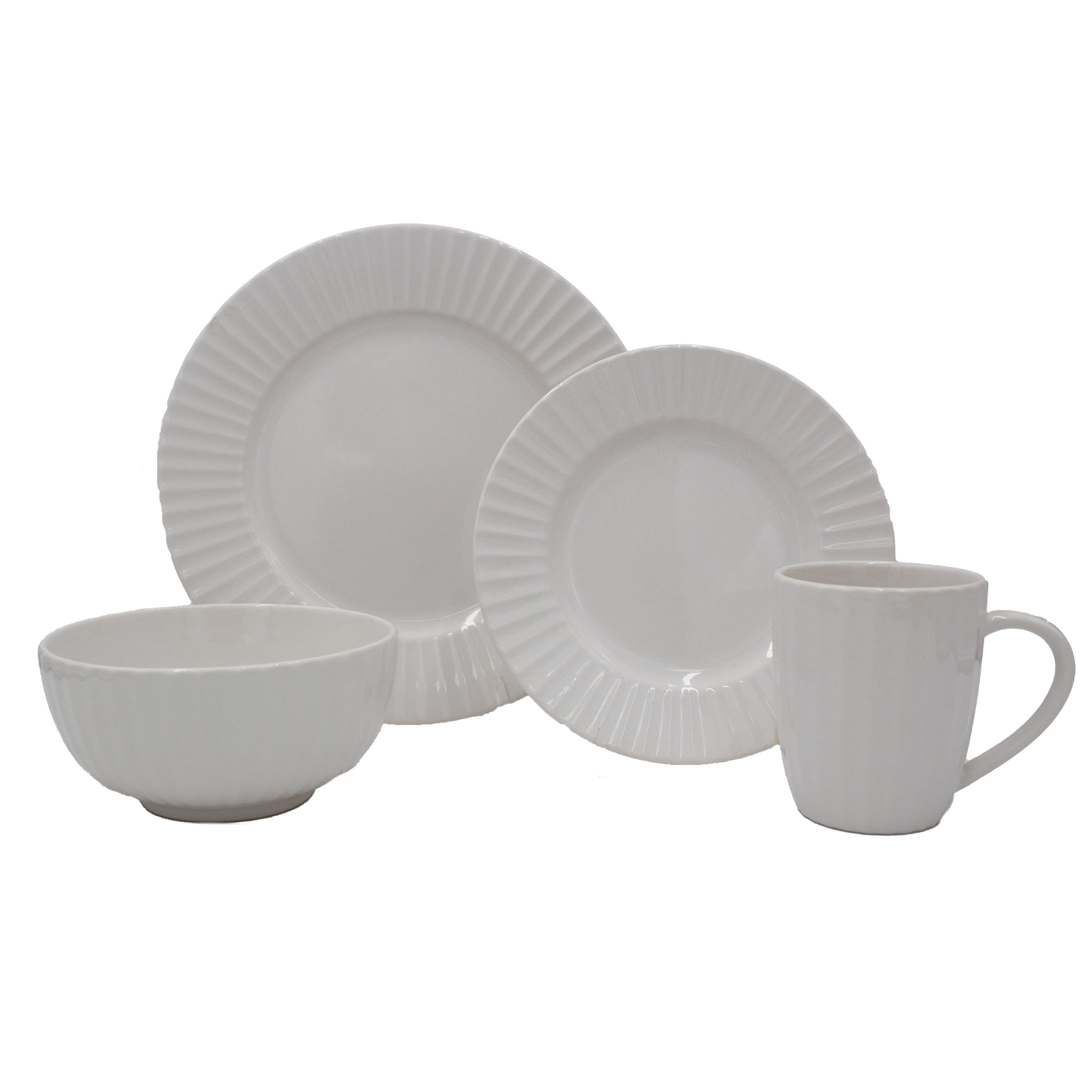 White Embossed 32 Piece Dinnerware Set. Service for 8