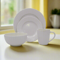 White Embossed 32 Piece Dinnerware Set. Service for 8