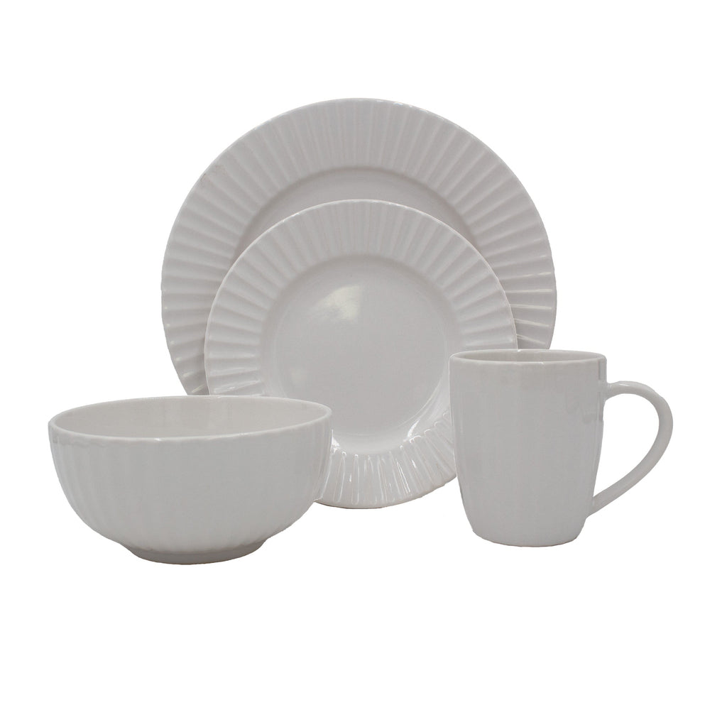 White Embossed 32 Piece Dinnerware Set. Service for 8