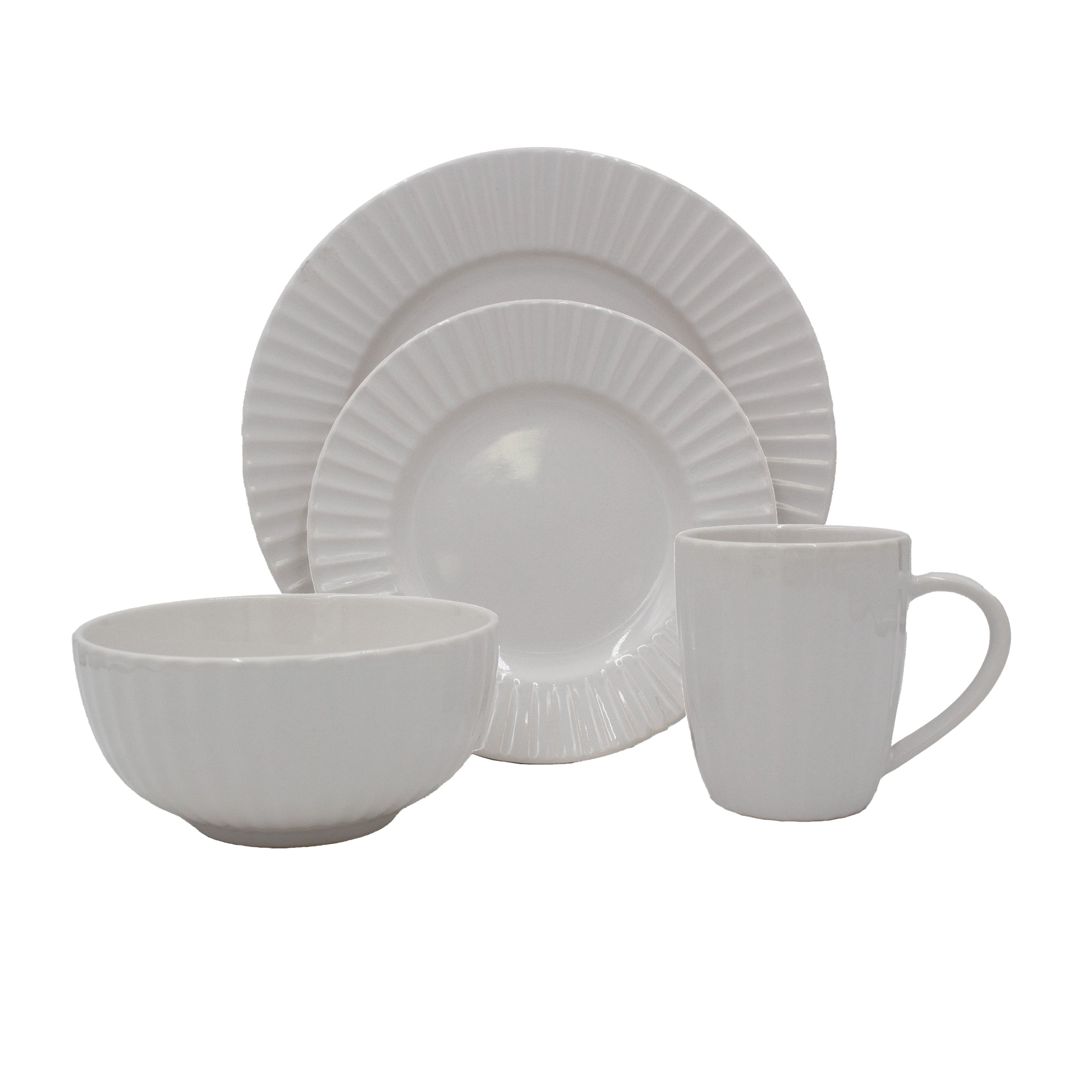 White Embossed 32 Piece Dinnerware Set. Service for 8