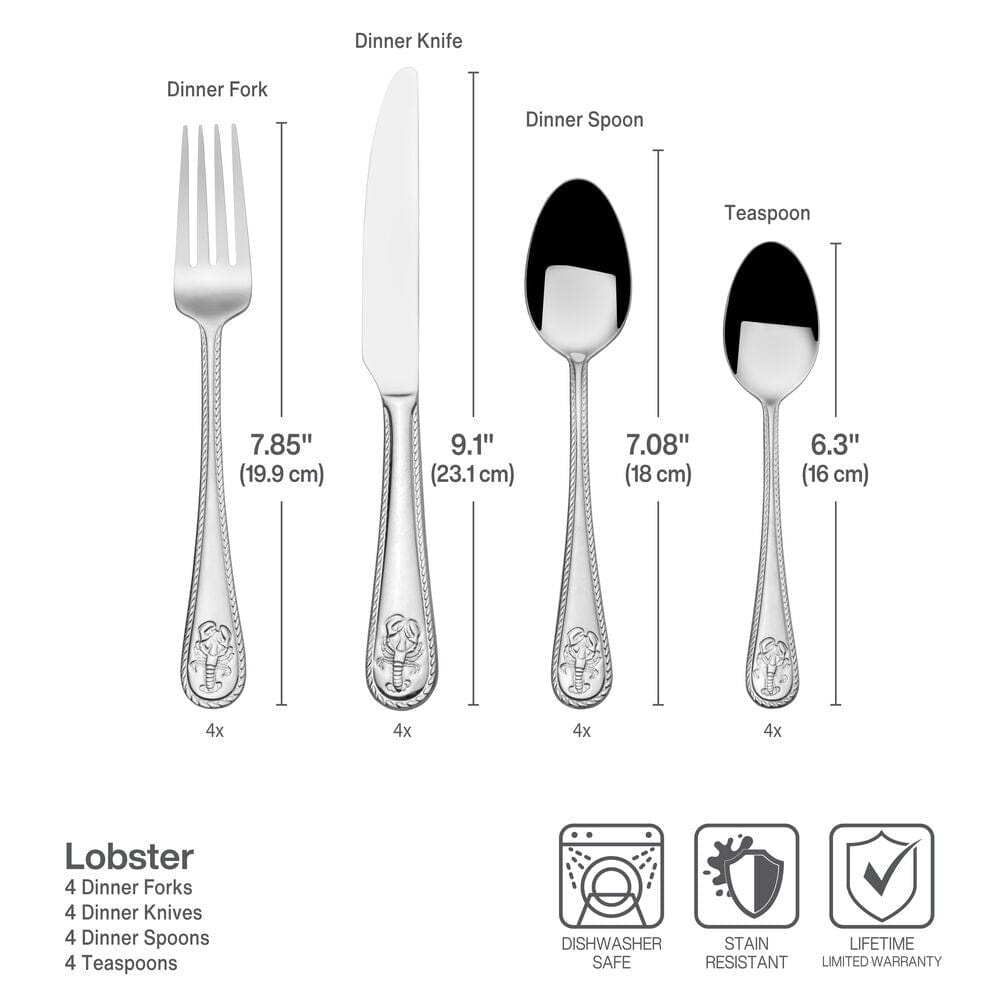 Lobster 16 Piece Flatware Set. Service for 4