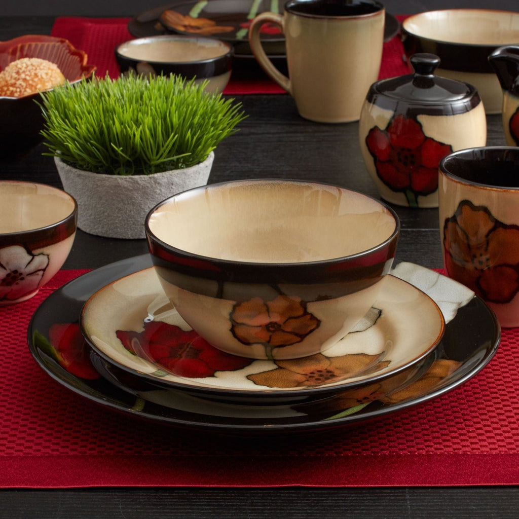 Painted Poppies 16 Piece Dinnerware Set. Service for 4