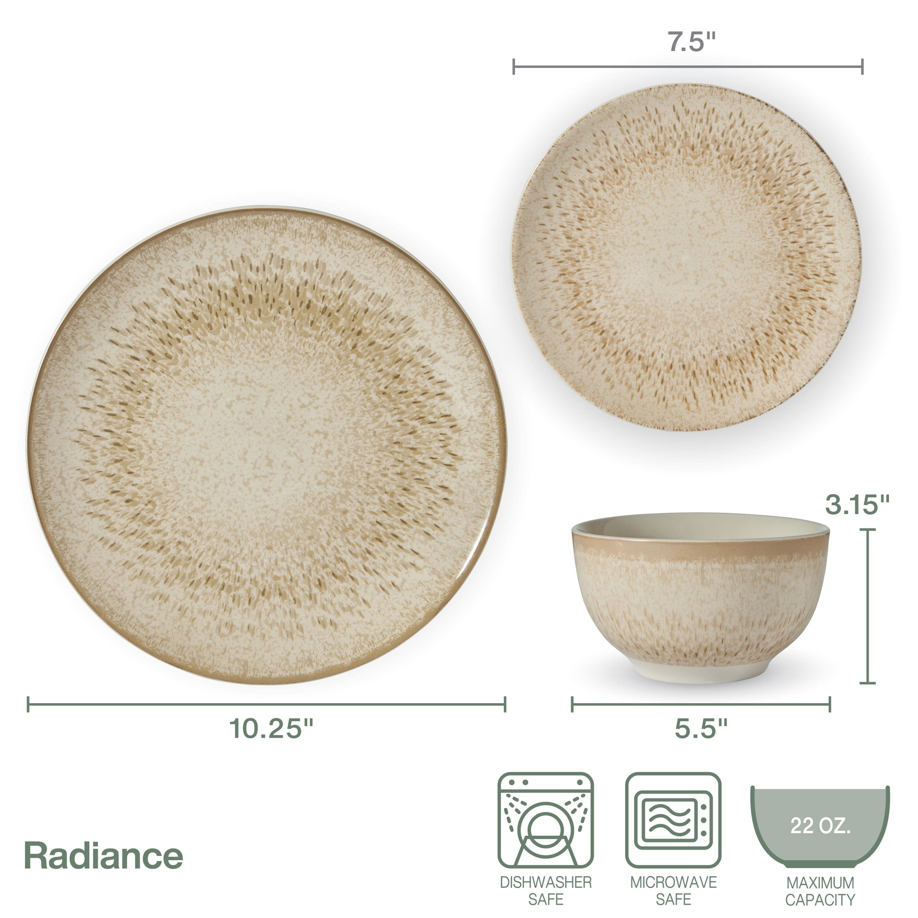 Radiance 12 Piece Dinnerware Set. Service for 4