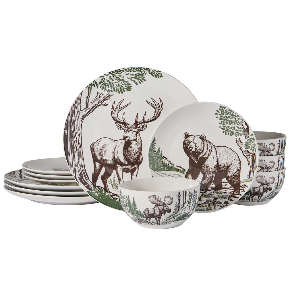 Rustic Lodge 12 Piece Dinnerware Set. Service for 4