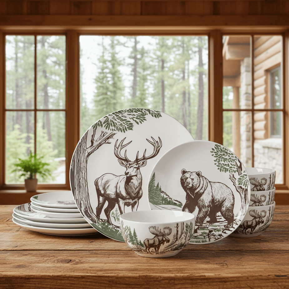 Rustic Lodge 12 Piece Dinnerware Set. Service for 4