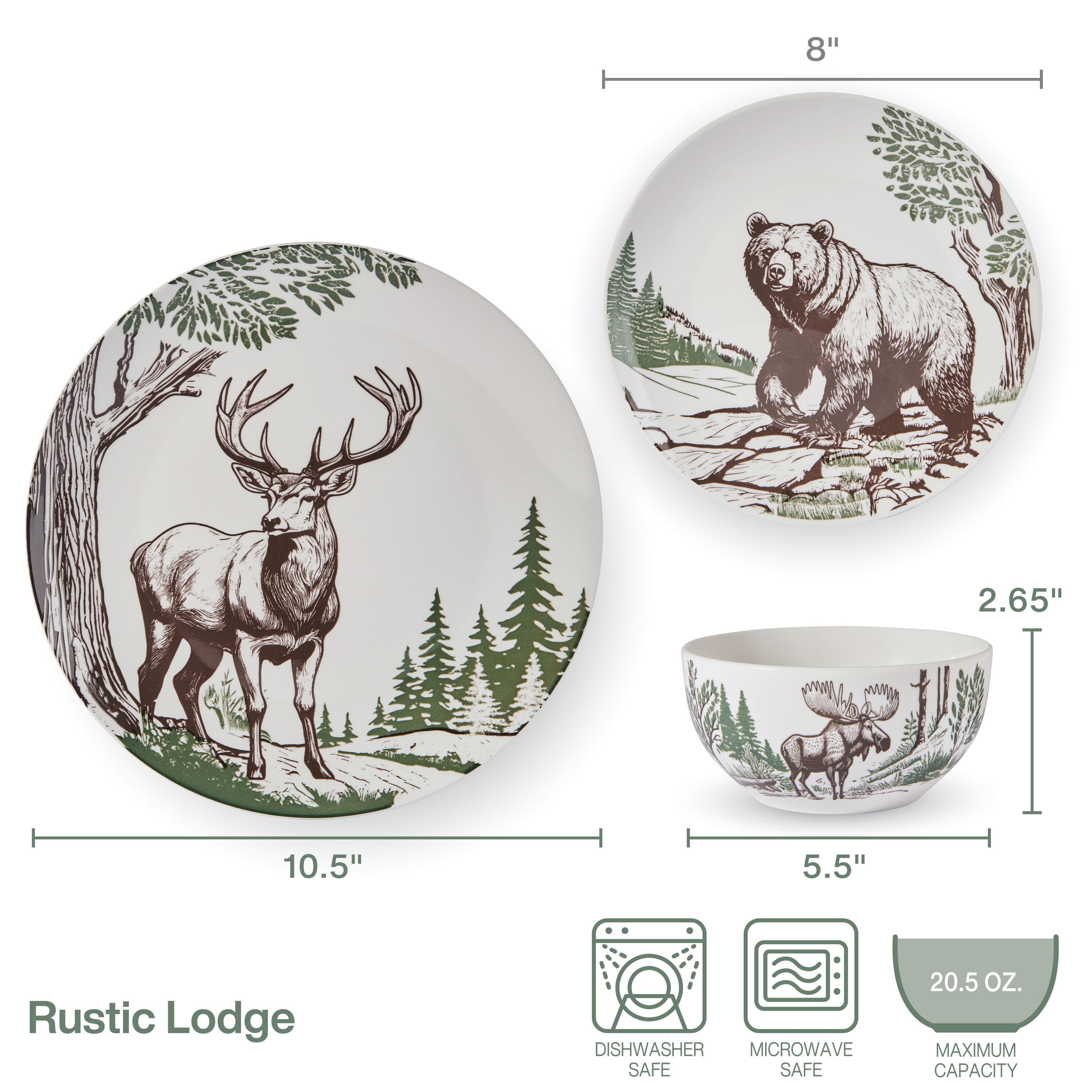 Rustic Lodge 12 Piece Dinnerware Set. Service for 4