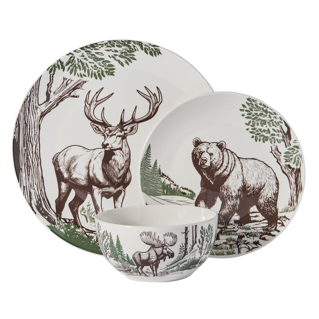 Rustic Lodge 12 Piece Dinnerware Set. Service for 4