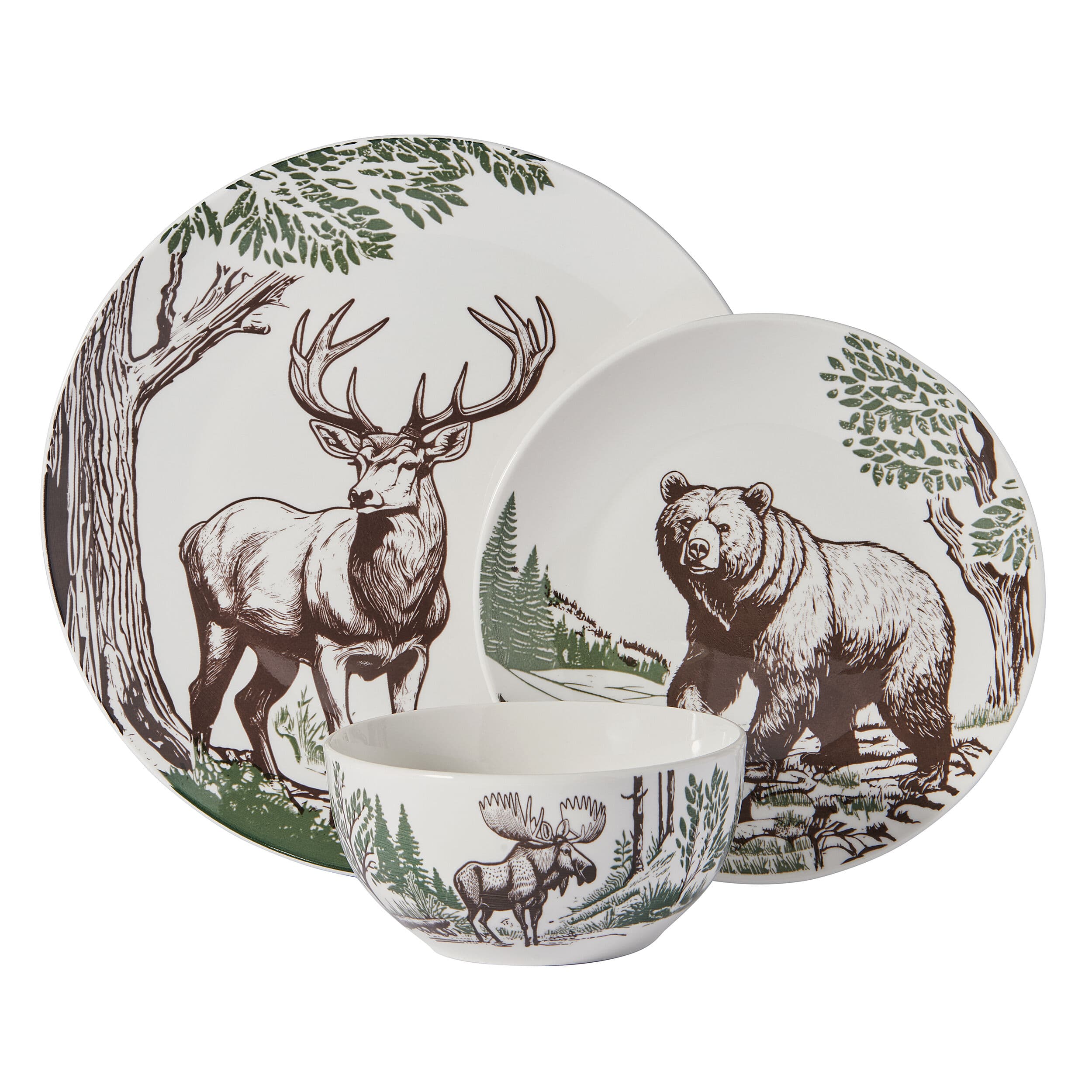 Rustic Lodge 12 Piece Dinnerware Set. Service for 4