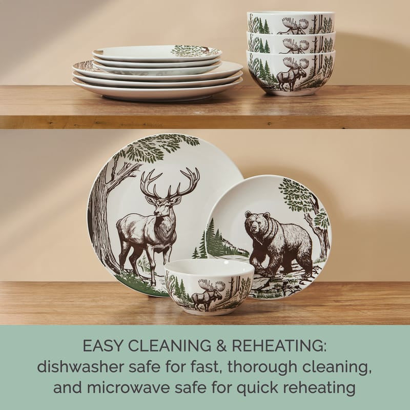 Rustic Lodge 12 Piece Dinnerware Set. Service for 4