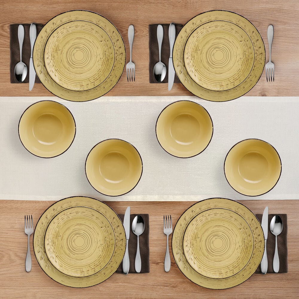 Trellis Sunflower 12 Piece Dinnerware Set. Service for 4