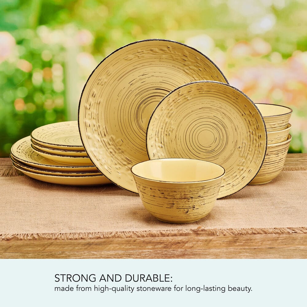 Trellis Sunflower 12 Piece Dinnerware Set. Service for 4