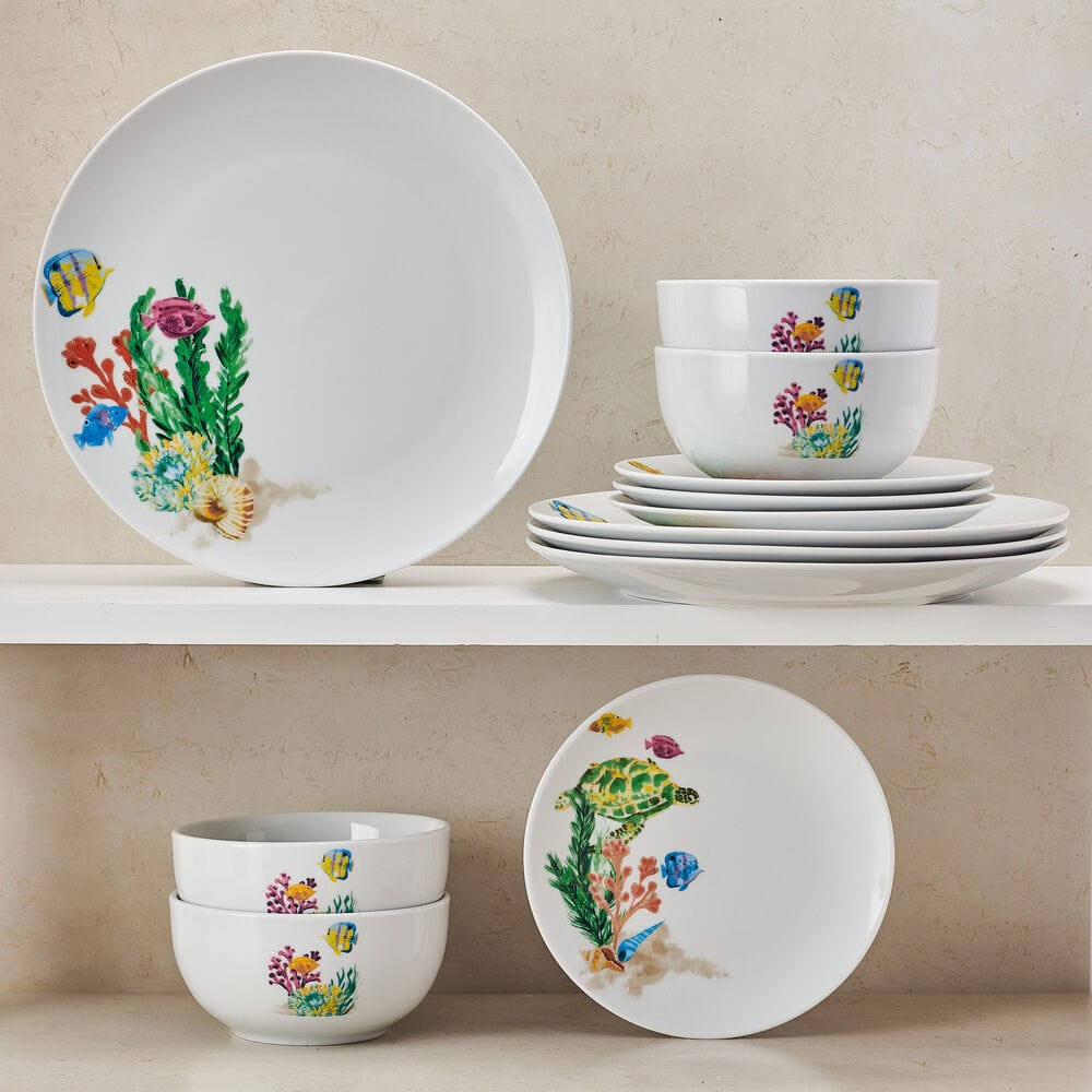 Underwater Life 12 Piece Dinnerware Set. Service for 4