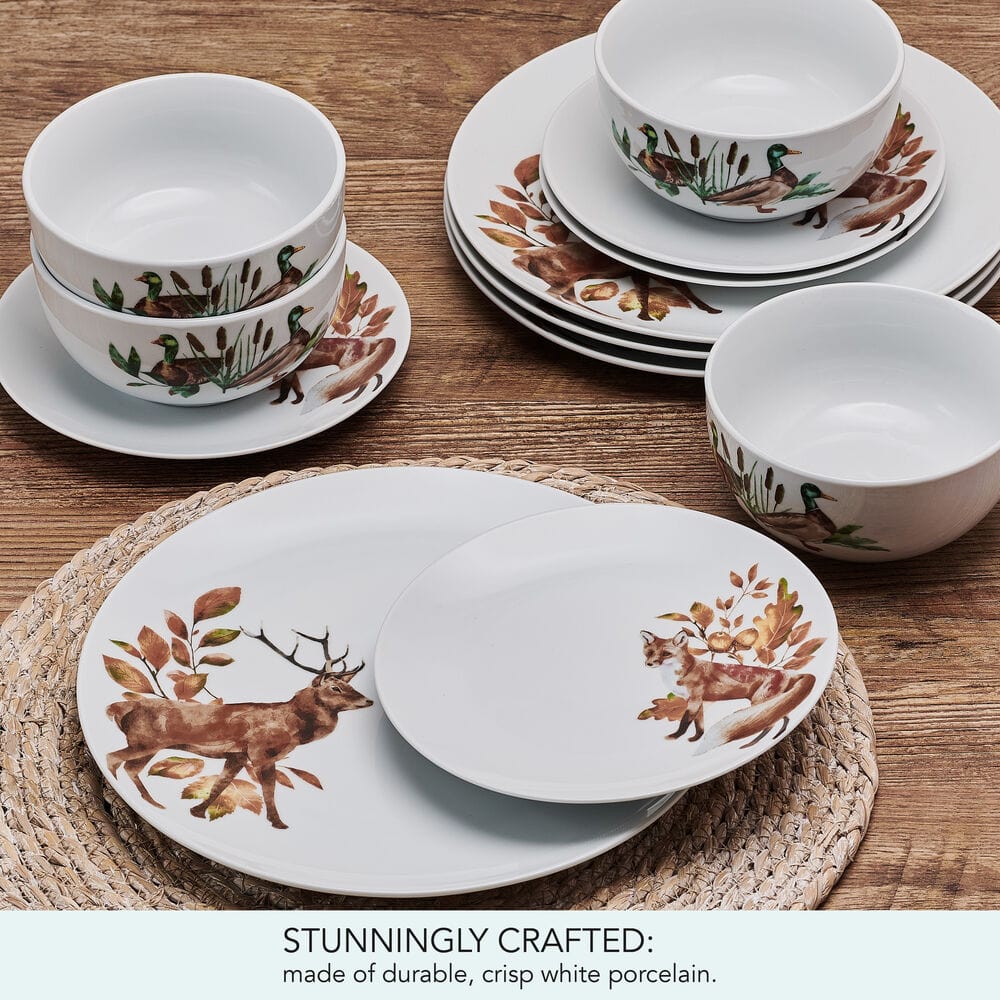 Woodland Wonders 12 Piece Dinnerware Set. Service for 4