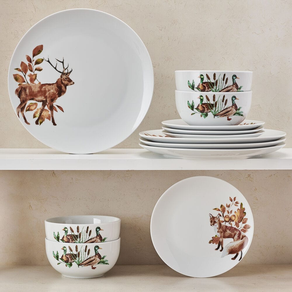 Woodland Wonders 12 Piece Dinnerware Set. Service for 4