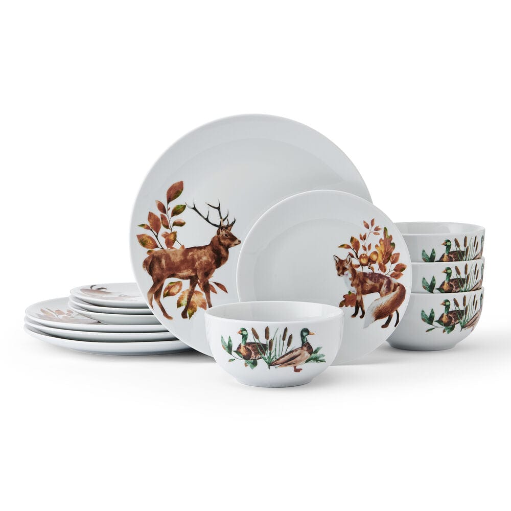 Woodland Wonders 12 Piece Dinnerware Set. Service for 4