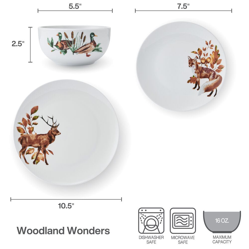 Woodland Wonders 12 Piece Dinnerware Set. Service for 4