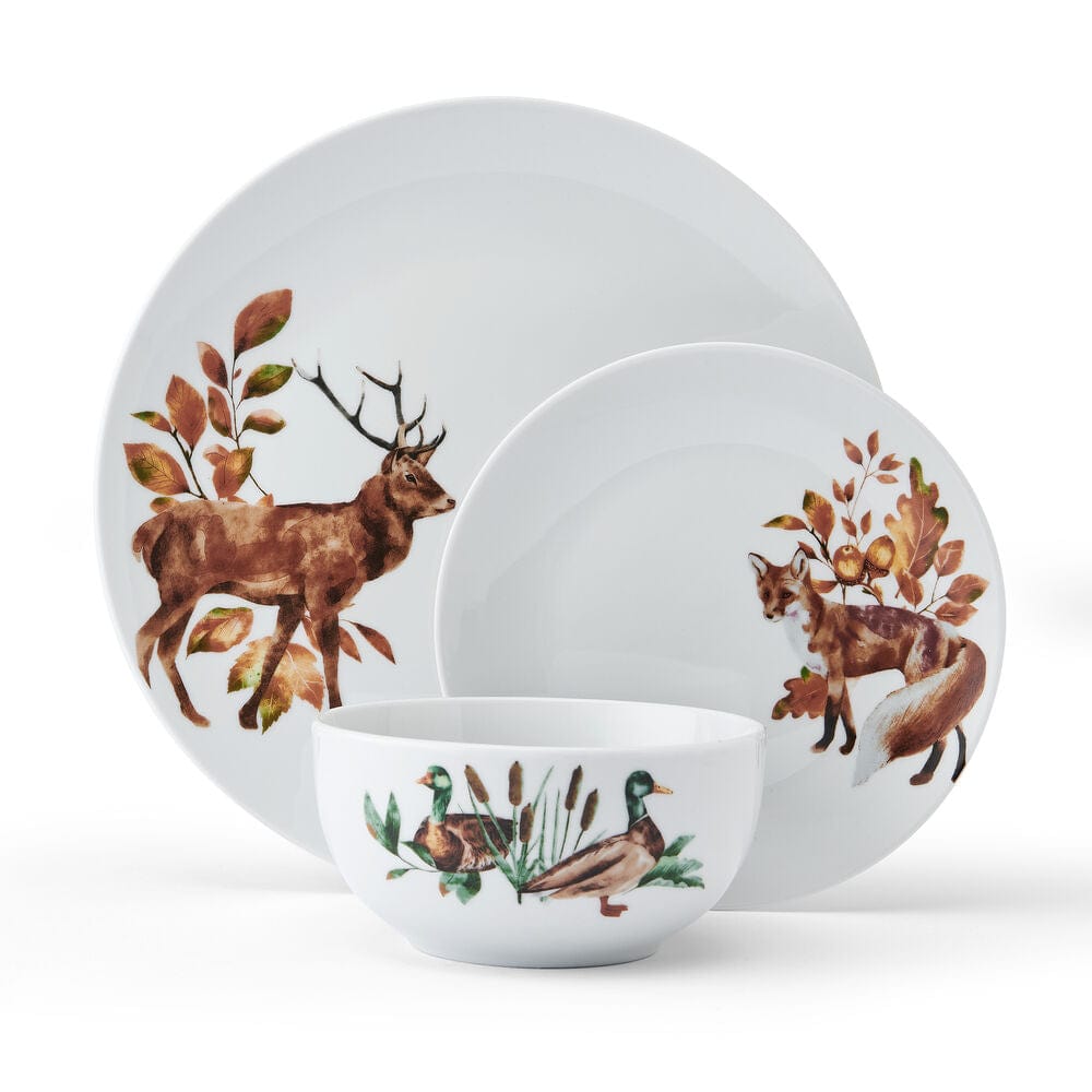 Woodland Wonders 12 Piece Dinnerware Set. Service for 4