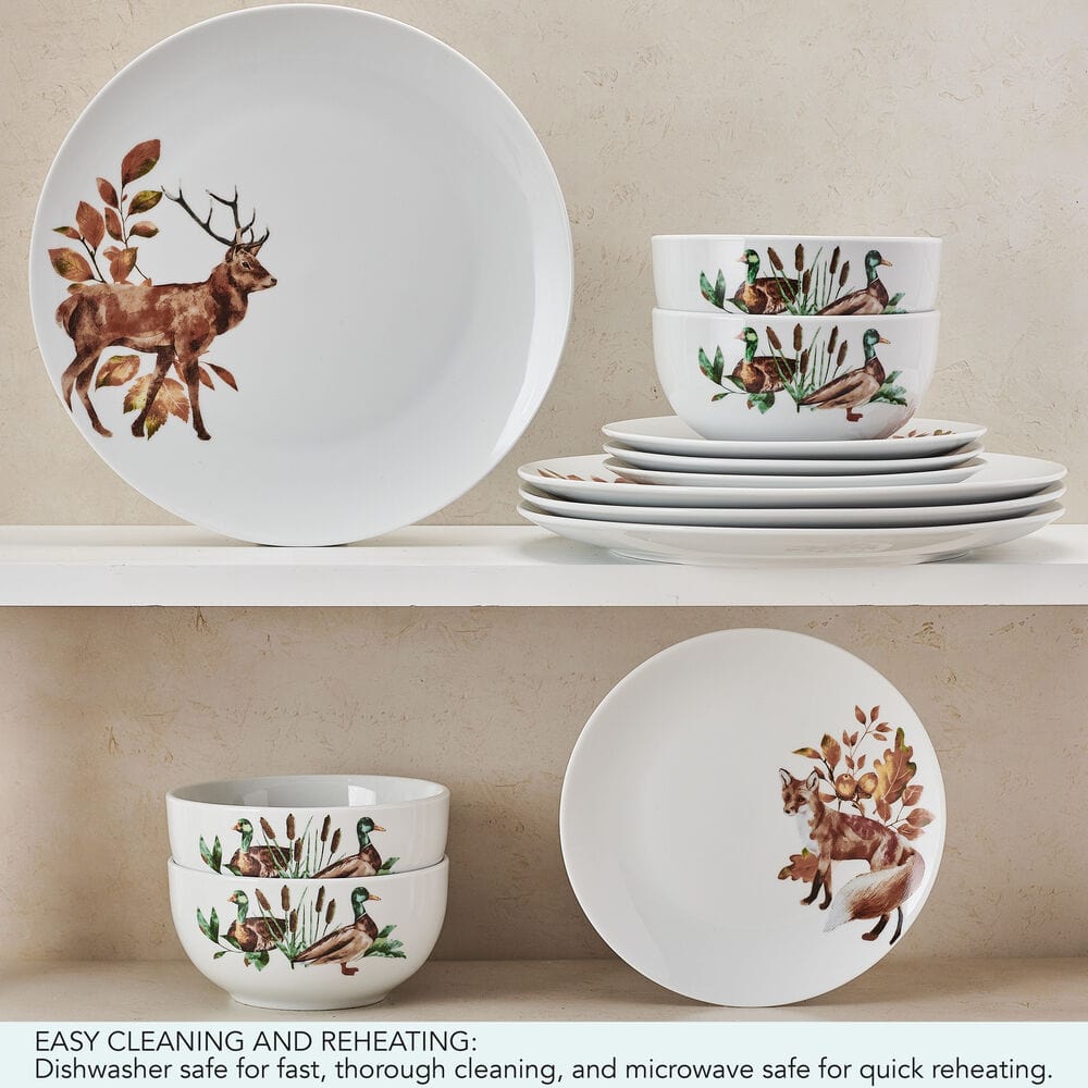 Woodland Wonders 12 Piece Dinnerware Set. Service for 4