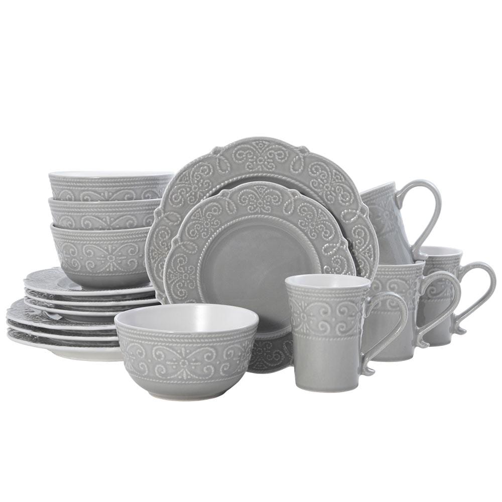 Abby Gray 16 Piece Dinnerware Set. Service for 4
