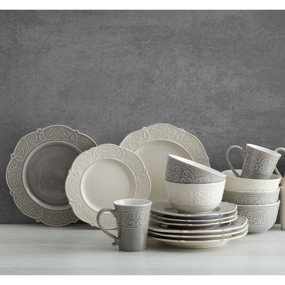 Abby Gray 16 Piece Dinnerware Set. Service for 4