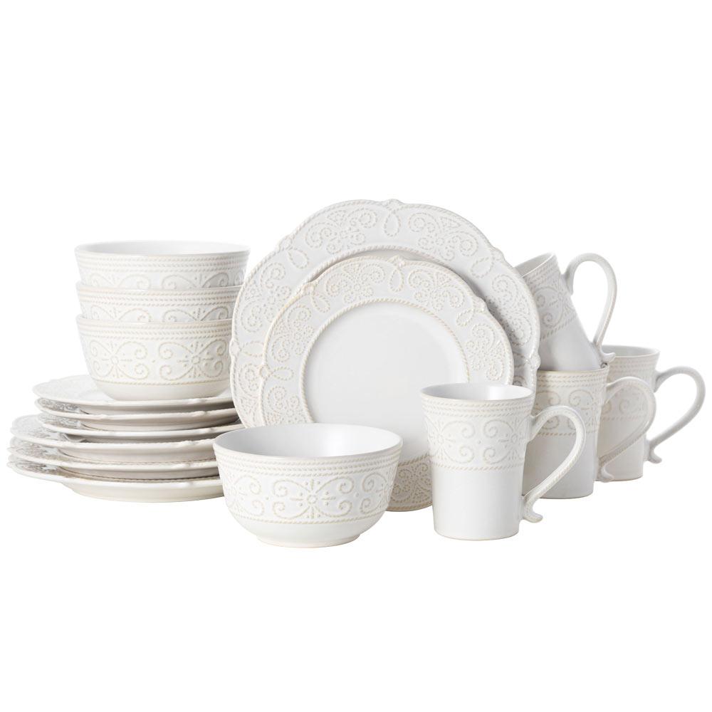 Abby White 16 Piece Dinnerware Set. Service for 4