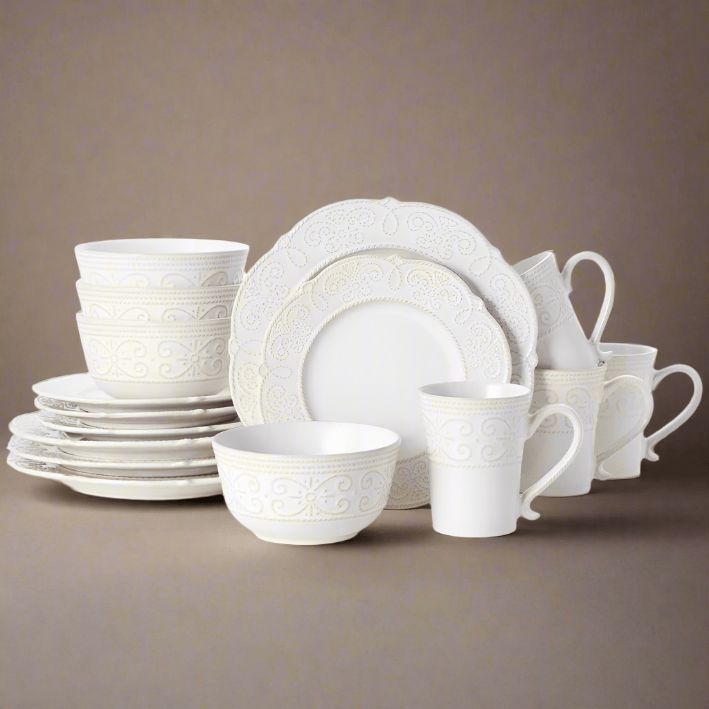 Abby White 16 Piece Dinnerware Set. Service for 4