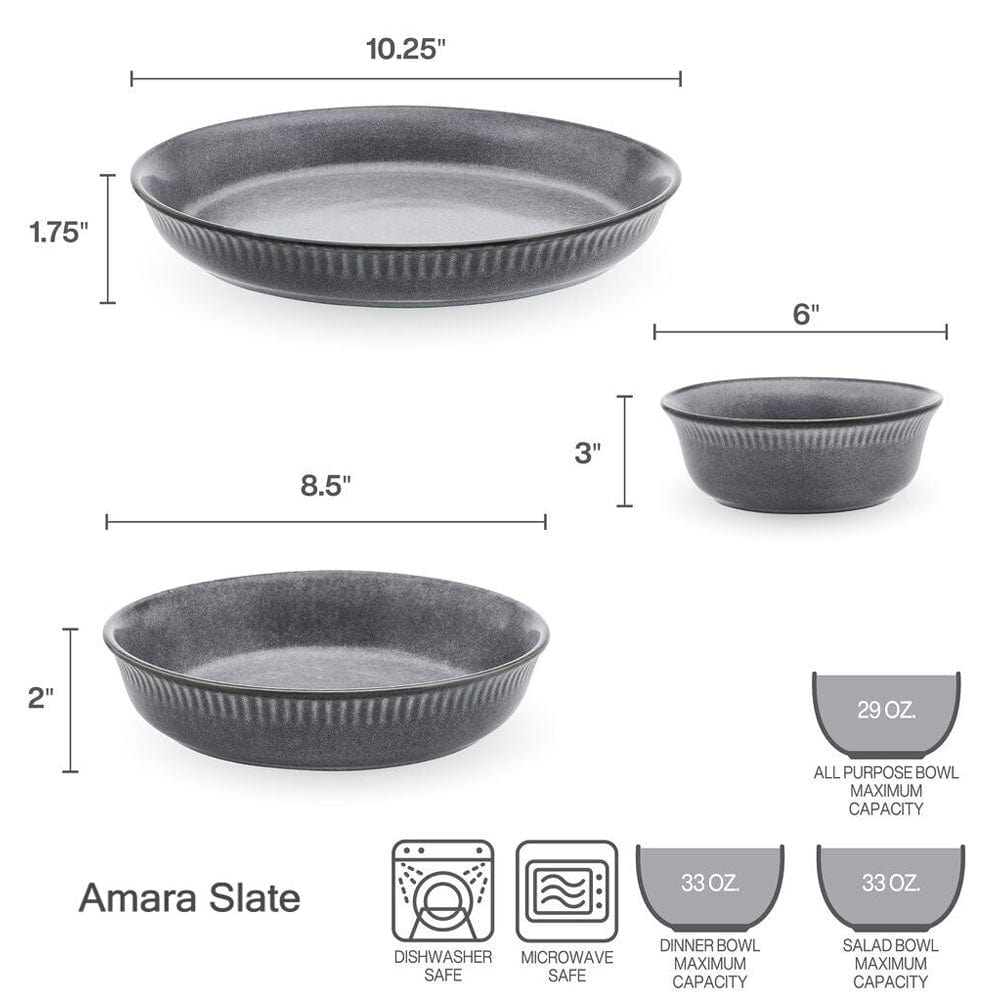 Amara Slate 6 Piece Dinnerware Bowl Set. Service for 2
