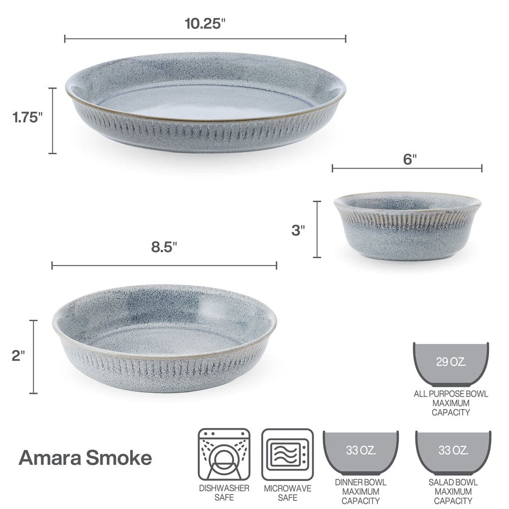 Amara Smoke 6 Piece Dinnerware Bowl Set. Service for 2