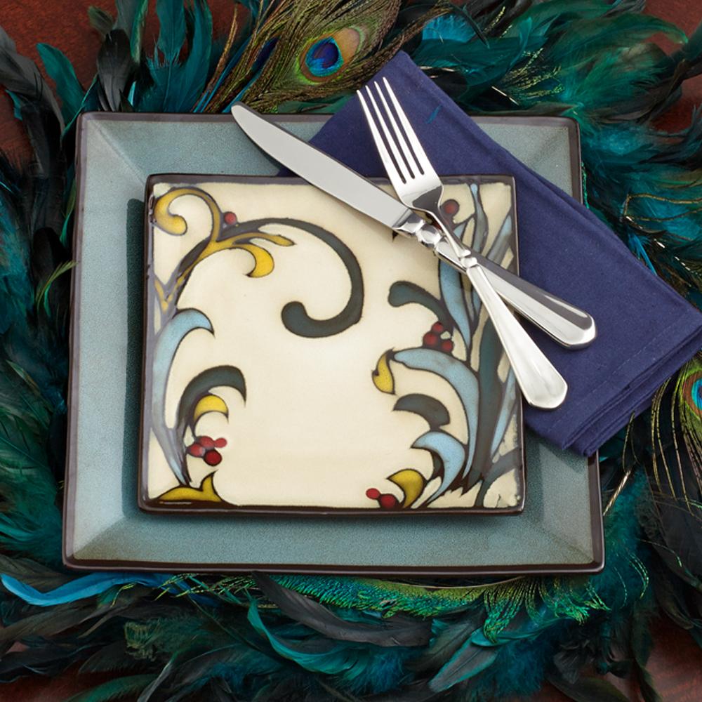 Gourmet Basics Belmont Set of 4 Blue Square Dinner Plates