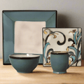 Gourmet Basics Belmont Square Blue Leaves Dinnerware Set